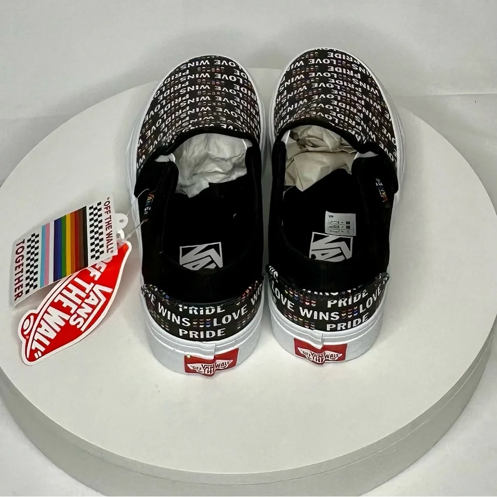 NWT Vans Asher PRIDE Black/Multicolor Glitter Slip-on Skate Sneakers Size 6.5 - Picture 5 of 8